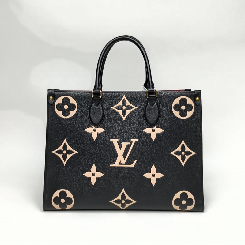 LOUIS VUITTON Onthego中號黑白牛皮晶片大Logo印花肩背包-2