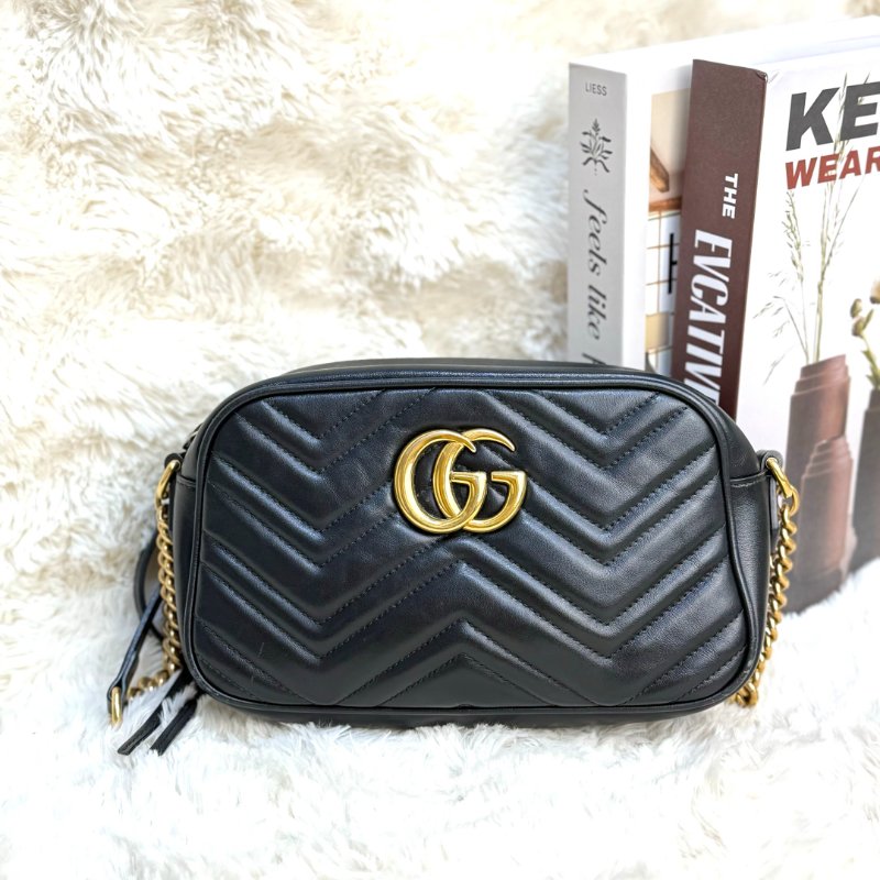 GUCCI 馬蒙 Marmont 相機包 黑色 波浪紋 牛皮 小號 24-0