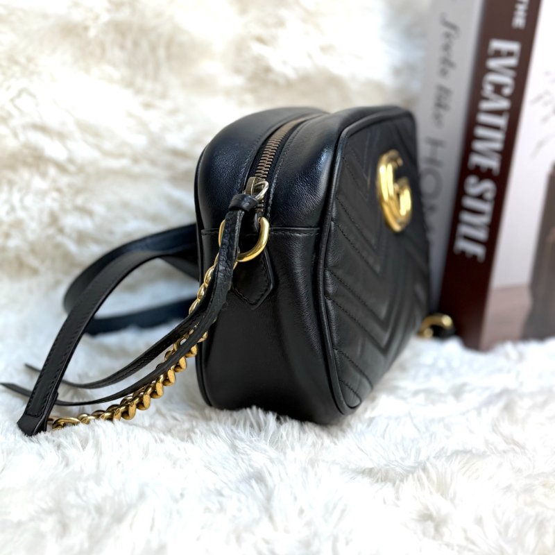 GUCCI 馬蒙 Marmont 相機包 黑色 波浪紋 牛皮 小號 24-2
