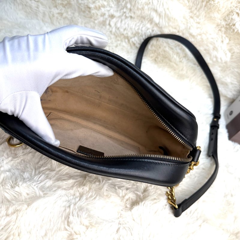 GUCCI 馬蒙 Marmont 相機包 黑色 波浪紋 牛皮 小號 24-4