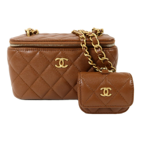 CHANEL 牛皮皮革Vanity Case鏈帶肩背袋