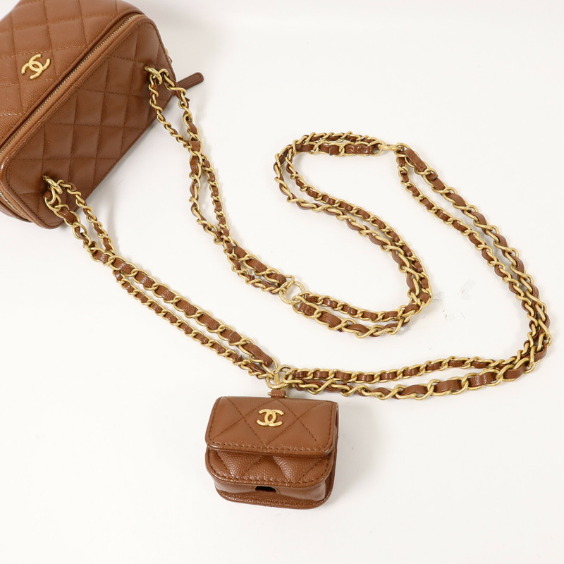 CHANEL 牛皮皮革Vanity Case鏈帶肩背袋-12
