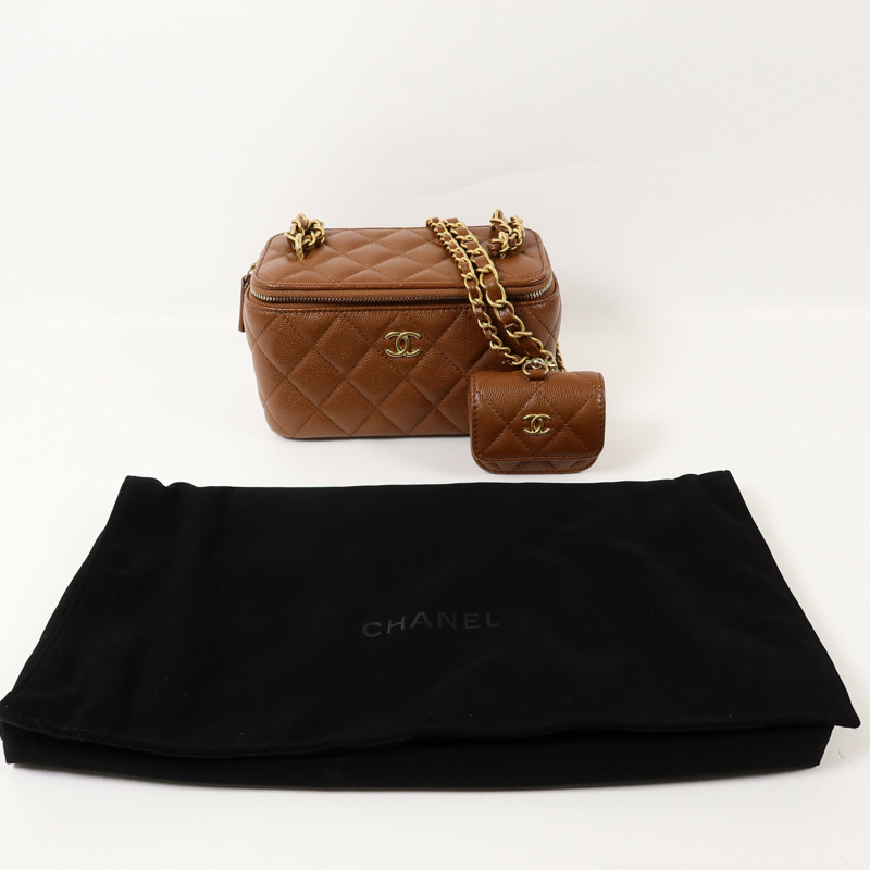 CHANEL 牛皮皮革Vanity Case鏈帶肩背袋-17