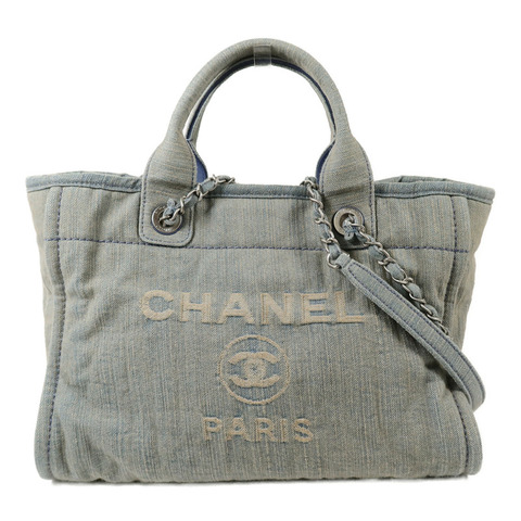CHANEL 牛仔布Deauville MM手挽肩背兩用袋