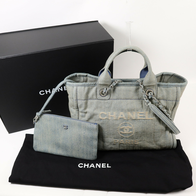 CHANEL 牛仔布Deauville MM手挽肩背兩用袋-16