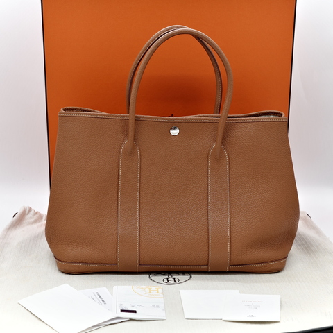 Hermes 愛馬仕 Garden Party 花園包 36 金棕色銀扣 手提包