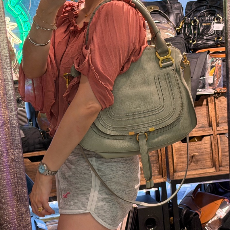 蔻依 馬鞍包 馬蹄包 托特包 綠色 肩背 手提包 側背包 斜挎包 斜背包 中古包 經典款 Chloe Marcie bag green-4