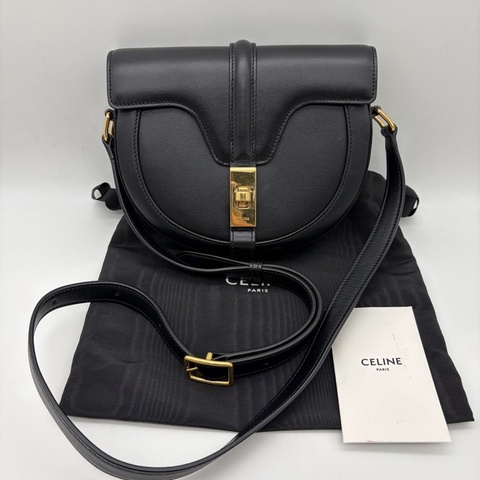 Celine Besace 馬鞍包 黑色牛皮 金扣