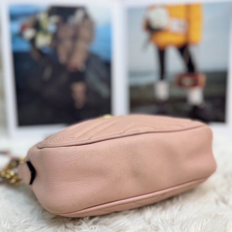 GUCCI 馬蒙 Marmont 相機包 粉色 波浪紋 牛皮 mini 18 金色雙G-3