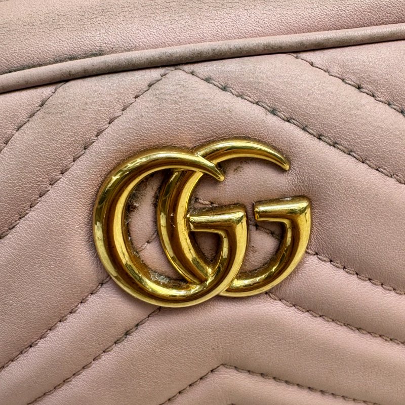 GUCCI 馬蒙 Marmont 相機包 粉色 波浪紋 牛皮 mini 18 金色雙G-4