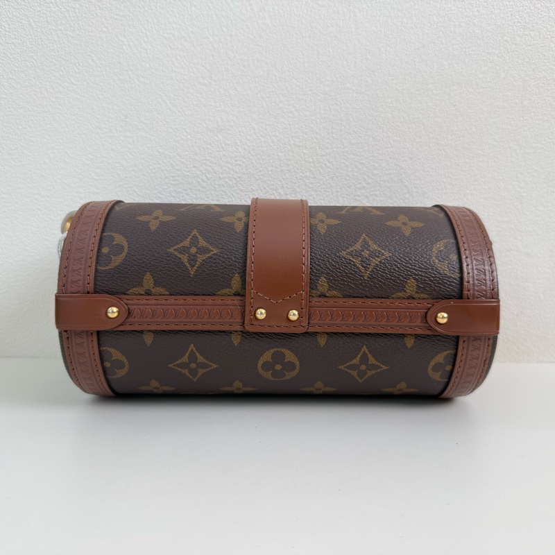 ✨99新🆕路易威登/LOUIS VUITTON Papillon Trunk 老花鏈條S-lock鎖扣 塗層帆布拼牛皮飾邊 腋下包手提包單肩包斜挎包 女款 棕色 金扣 2條可拆卸肩帶 底長20cm❤️正品-3