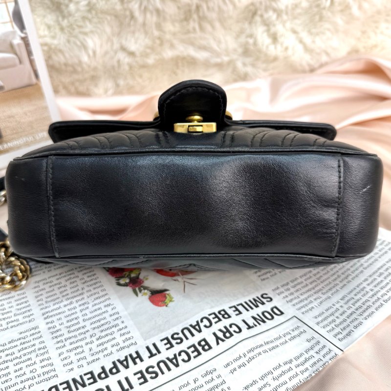 GUCCI 馬蒙 Marmont 黑色 波浪紋拼圓弧紋 牛皮 小號 22 鏈條-5