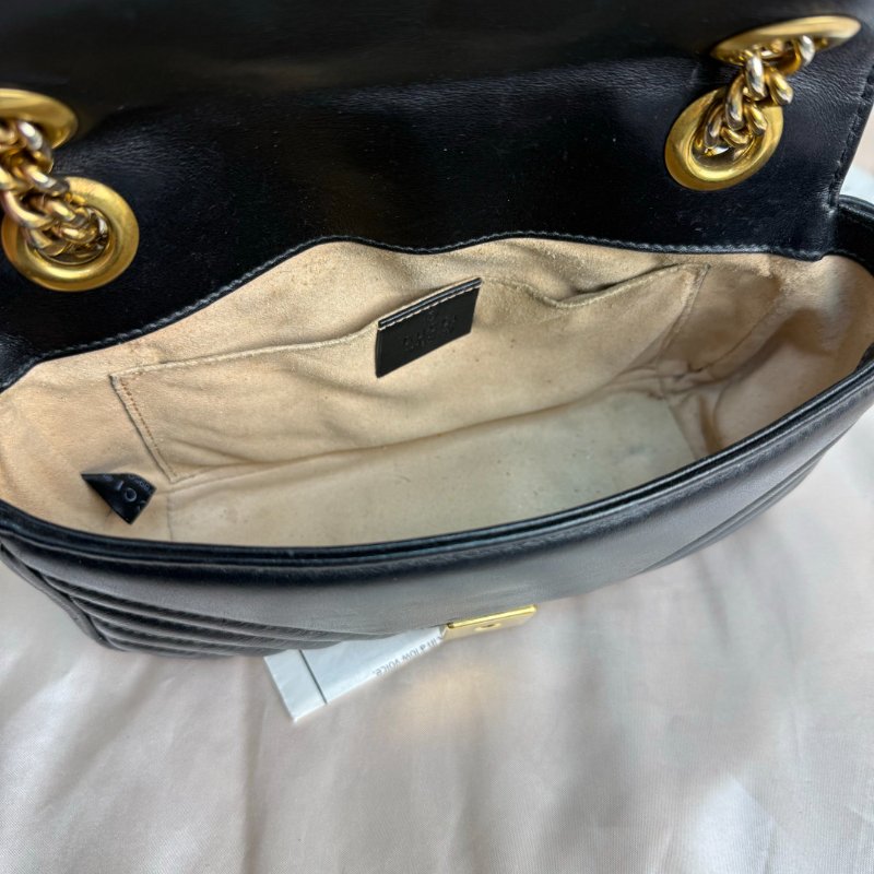 GUCCI 馬蒙 Marmont 黑色 波浪紋拼圓弧紋 牛皮 小號 22 鏈條-6