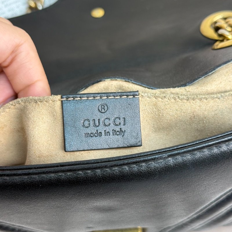 GUCCI 馬蒙 Marmont 黑色 波浪紋拼圓弧紋 牛皮 小號 22 鏈條-8