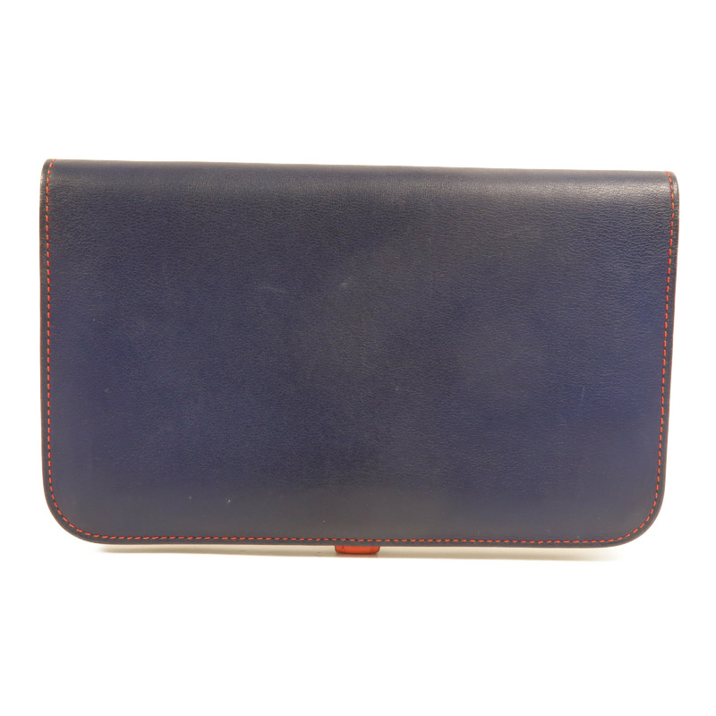 HERMES Swift皮革Dogon GM長錢包Bleu Marine/Feu-1
