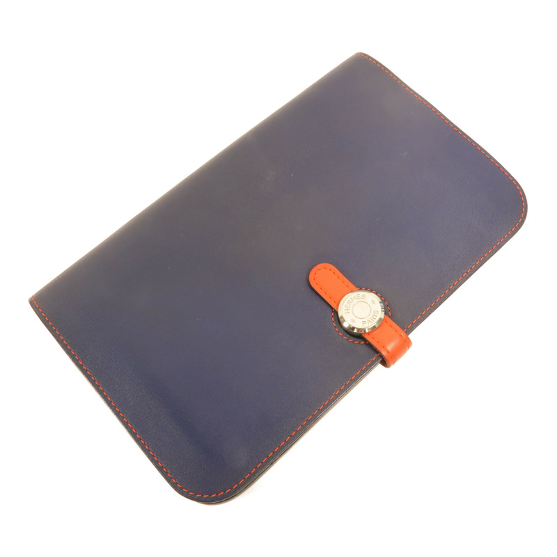HERMES Swift皮革Dogon GM長錢包Bleu Marine/Feu-3