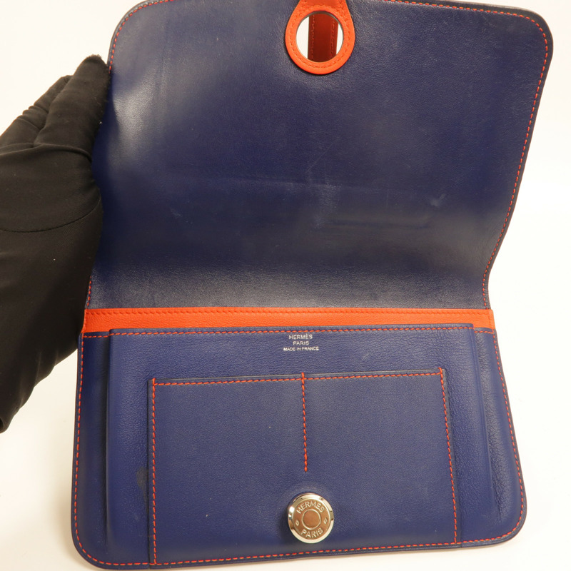HERMES Swift皮革Dogon GM長錢包Bleu Marine/Feu-6
