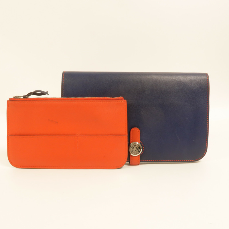 HERMES Swift皮革Dogon GM長錢包Bleu Marine/Feu-11