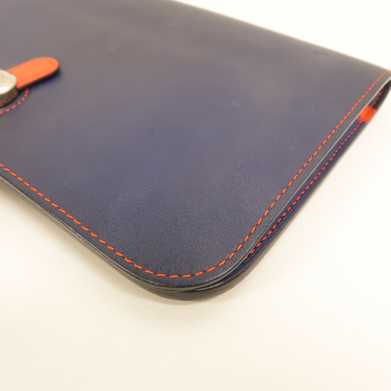 HERMES Swift皮革Dogon GM長錢包Bleu Marine/Feu-12