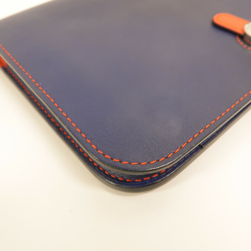 HERMES Swift皮革Dogon GM長錢包Bleu Marine/Feu-13