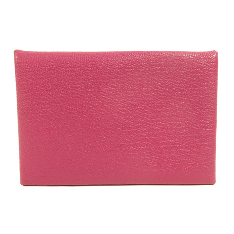 HERMES Chevre皮革Calvi卡片套Rose Pourpre