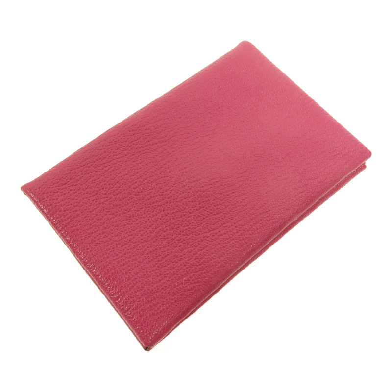 HERMES Chevre皮革Calvi卡片套Rose Pourpre-5