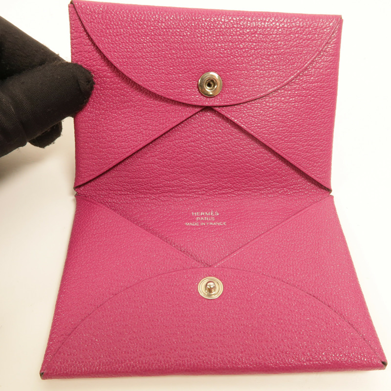 HERMES Chevre皮革Calvi卡片套Rose Pourpre-6