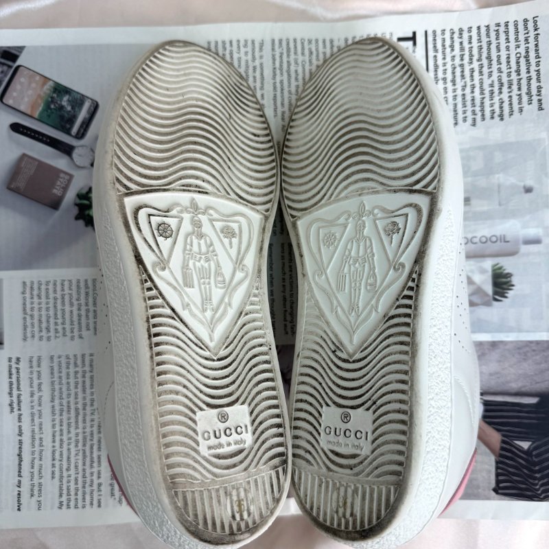Gucci 女士小白鞋 粉色 36碼 沖孔雙G-5