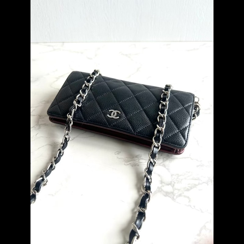【LA LUNE】中古包 Chanel黑銀色魚子醬WOC 側背包 斜背包 皮夾 錢包 單肩包-1