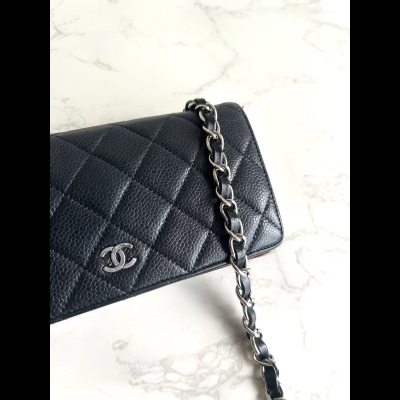 【LA LUNE】中古包 Chanel黑銀色魚子醬WOC 側背包 斜背包 皮夾 錢包 單肩包-3