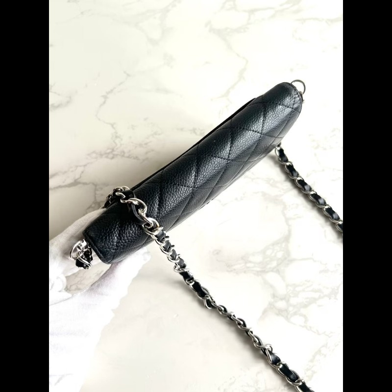 【LA LUNE】中古包 Chanel黑銀色魚子醬WOC 側背包 斜背包 皮夾 錢包 單肩包-7