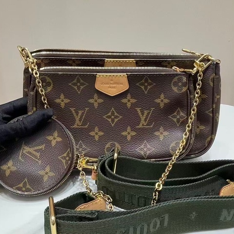 Lv/路易威登 21年芯片款經典老花 綠色肩帶 五合一單肩包