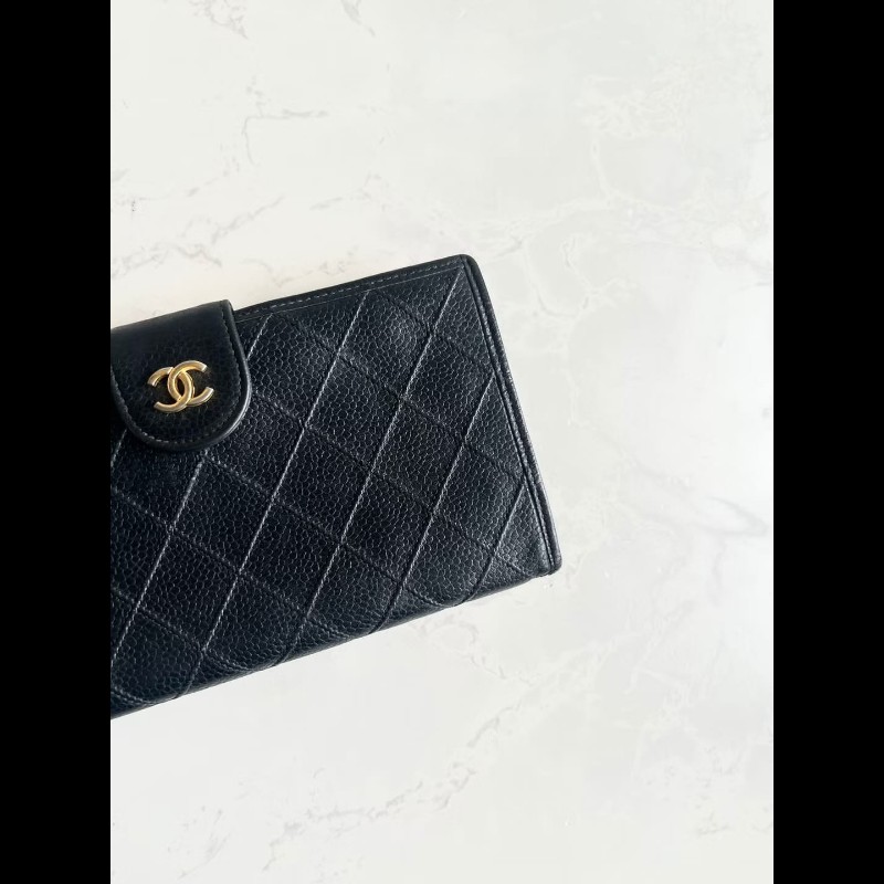 【LA LUNE】Chanel 黑色魚子醬口金長夾 錢包 皮夾 中古包 二手包 古董包-4