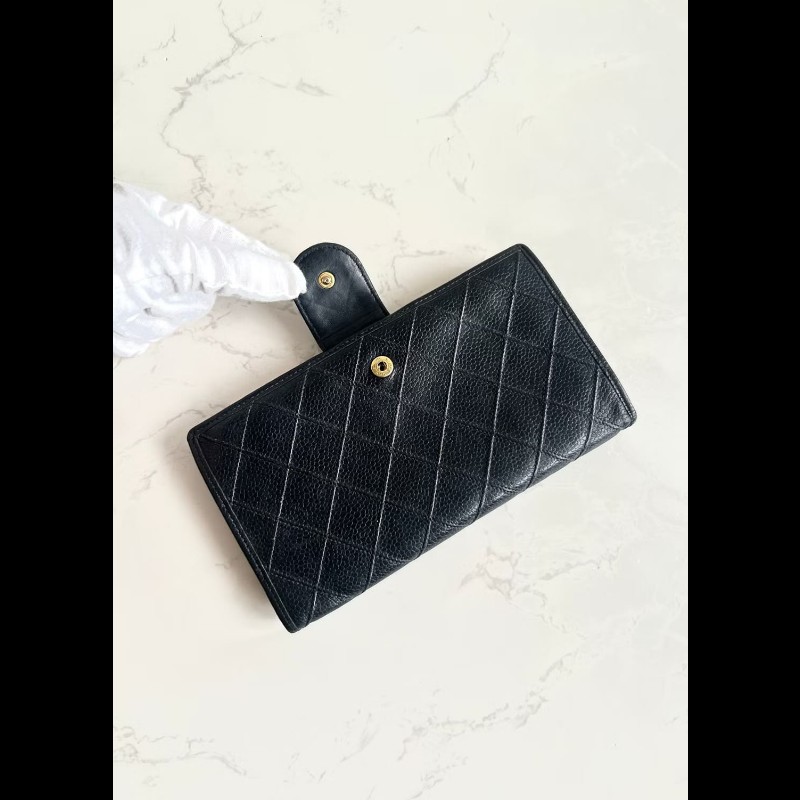 【LA LUNE】Chanel 黑色魚子醬口金長夾 錢包 皮夾 中古包 二手包 古董包-7