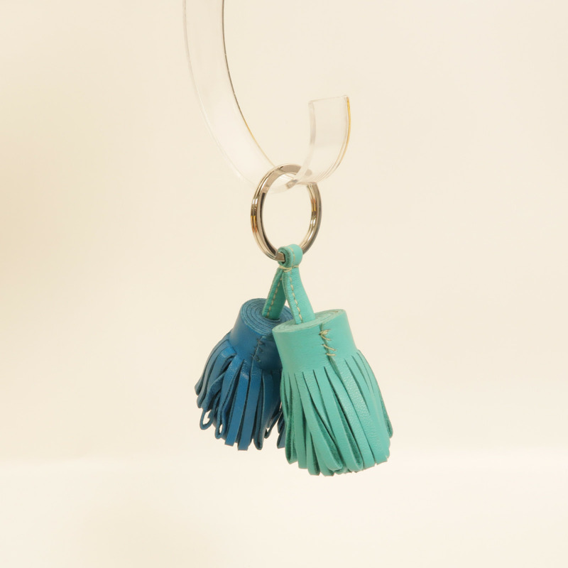 HERMES Milo皮革Carmen Uno-Dos掛飾Bleu lzmir/Lagon-8