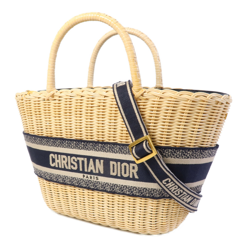 Dior 帆布/藤料Dioriviera Hat Basket手挽肩背兩用袋-2