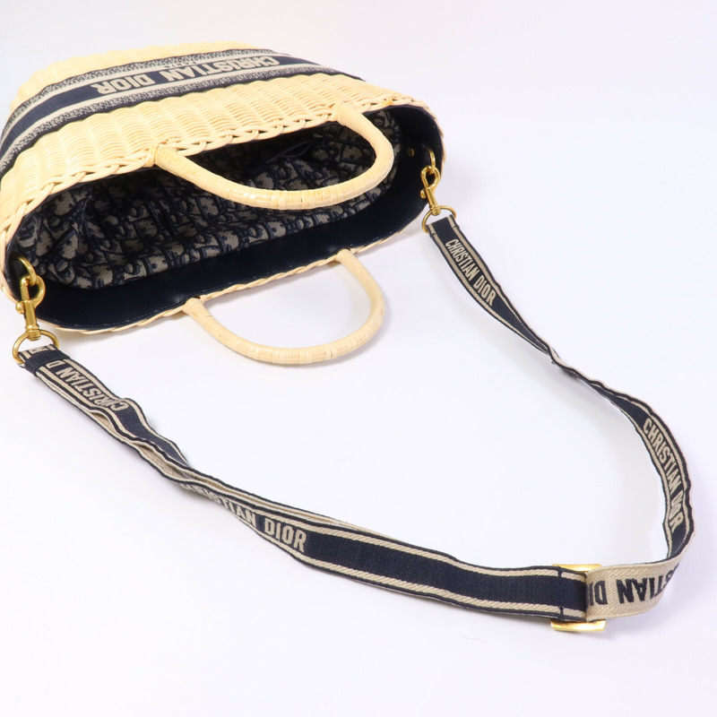 Dior 帆布/藤料Dioriviera Hat Basket手挽肩背兩用袋-8