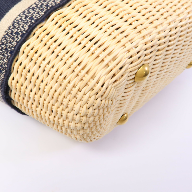Dior 帆布/藤料Dioriviera Hat Basket手挽肩背兩用袋-12