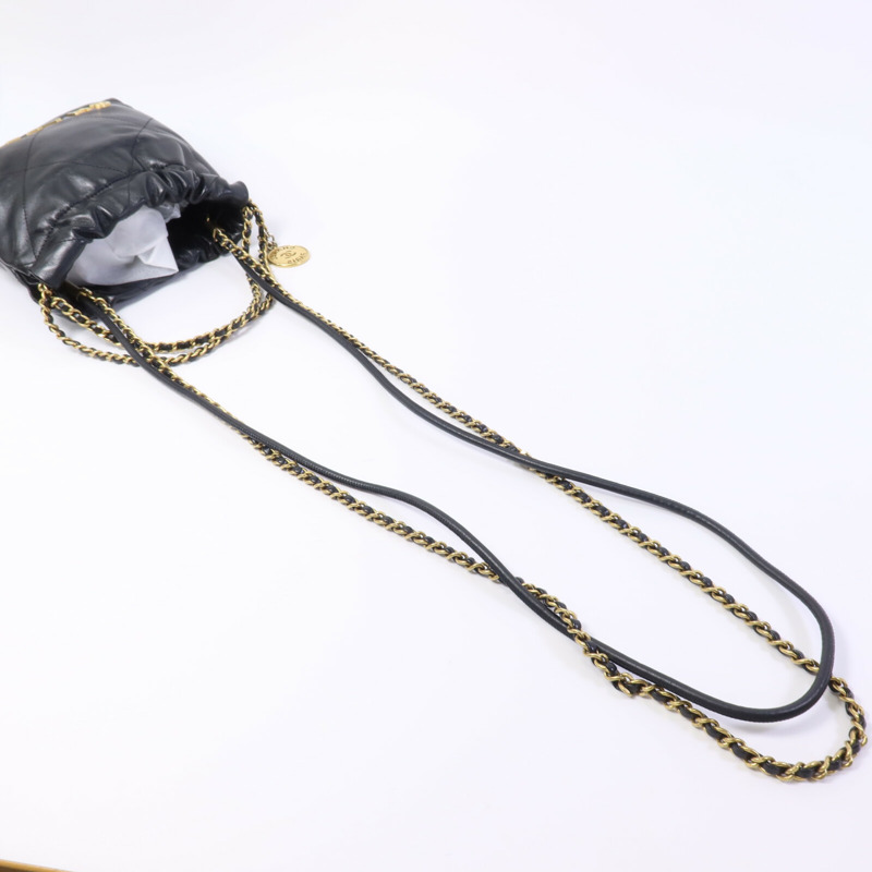 CHANEL 牛皮皮革C22 Mini金扣鏈帶肩背袋-8