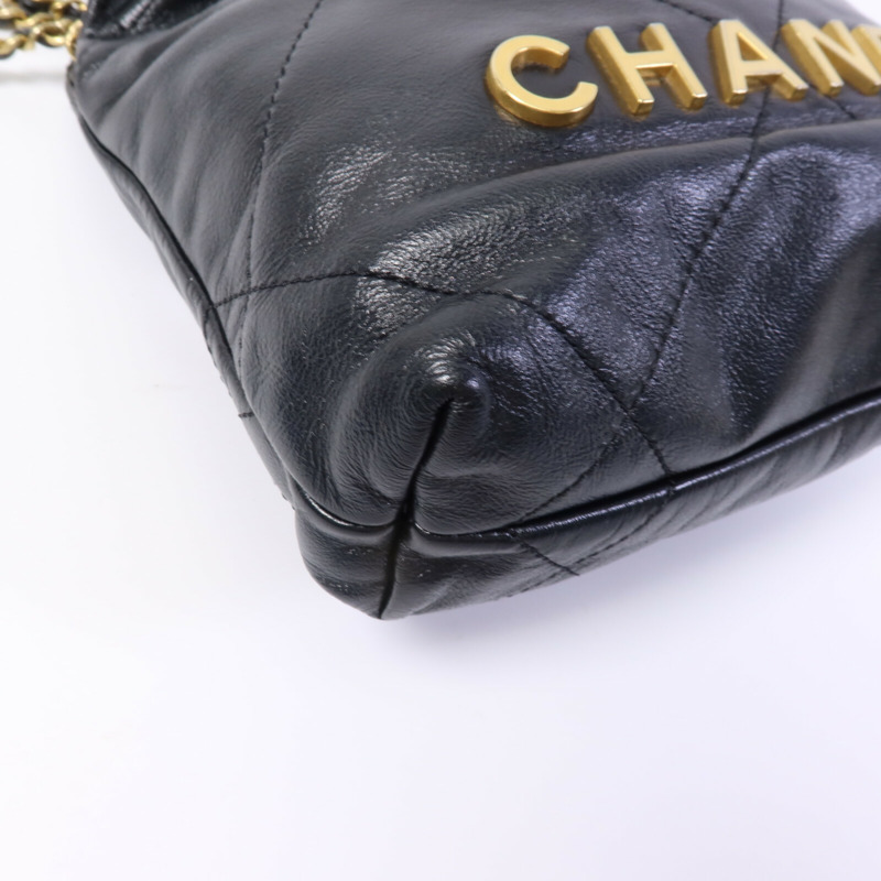 CHANEL 牛皮皮革C22 Mini金扣鏈帶肩背袋-11