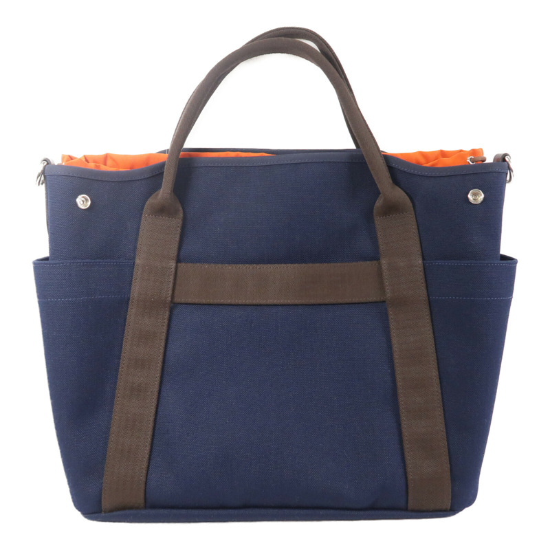 HERMES 帆布The Grooming Bag手挽肩背兩用袋Bleu France/Feu-1