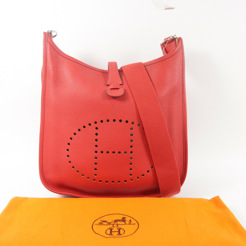 HERMES Clemence皮革Evelyne PM肩背袋Rouge Casaque-9