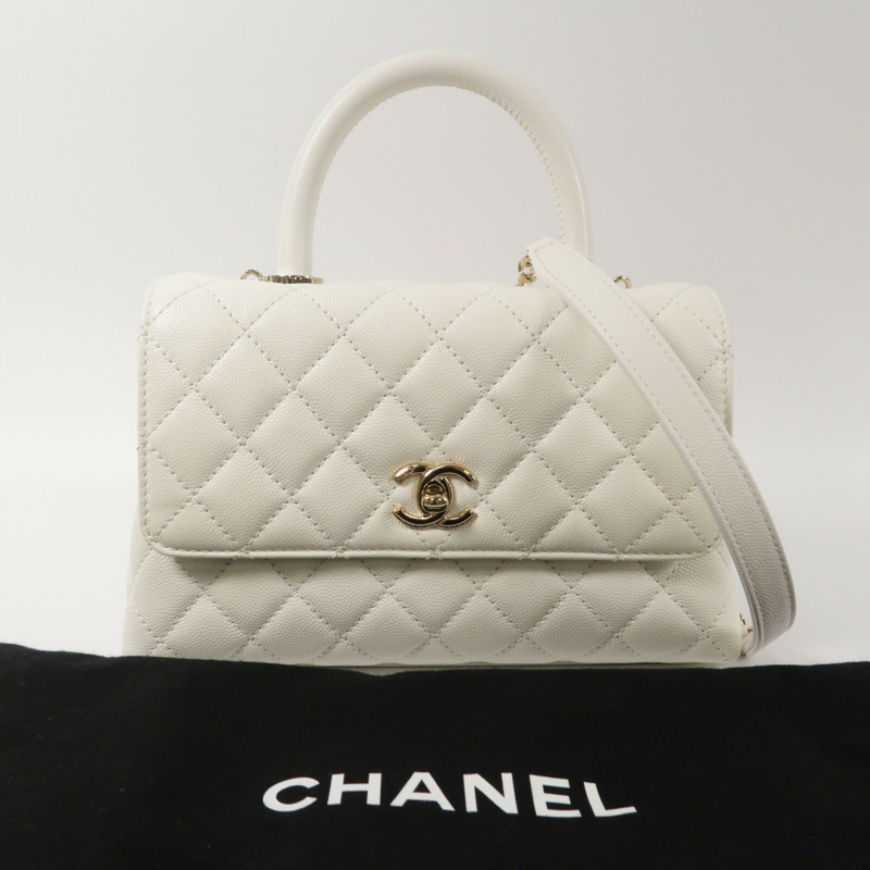 CHANEL 牛皮皮革Coco Handle Small鏈帶手挽肩背兩用袋-9