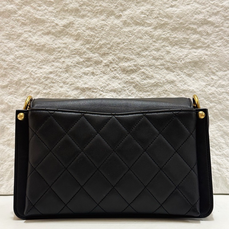 99新 Chanel/香奈兒 黑金鍊條信封包單肩包斜挎包 金扣 28開 ✅正品-1