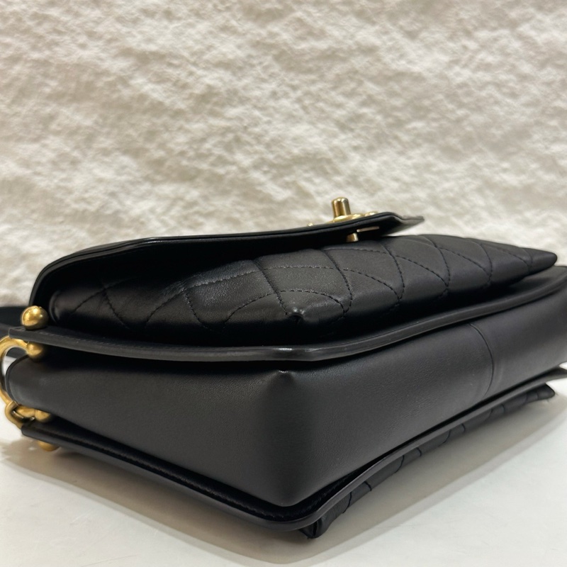 99新 Chanel/香奈兒 黑金鍊條信封包單肩包斜挎包 金扣 28開 ✅正品-4
