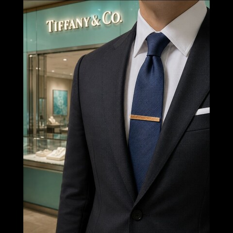 Tiffany & Co. 蒂芙尼 古典 14K金 對角斜紋領帶夾