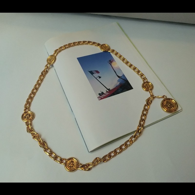 Chanel 金鍊金幣古董腰鍊/可當長項鍊用-0