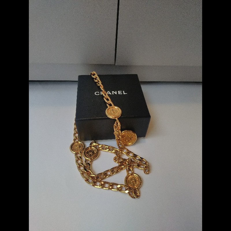 Chanel 金鍊金幣古董腰鍊/可當長項鍊用-1