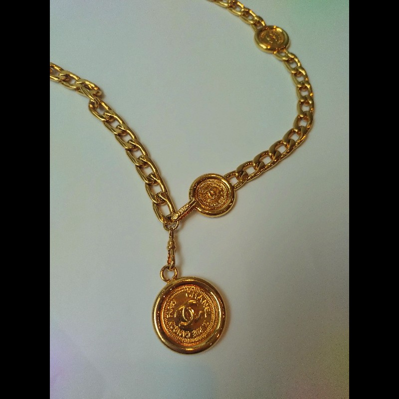 Chanel 金鍊金幣古董腰鍊/可當長項鍊用-4
