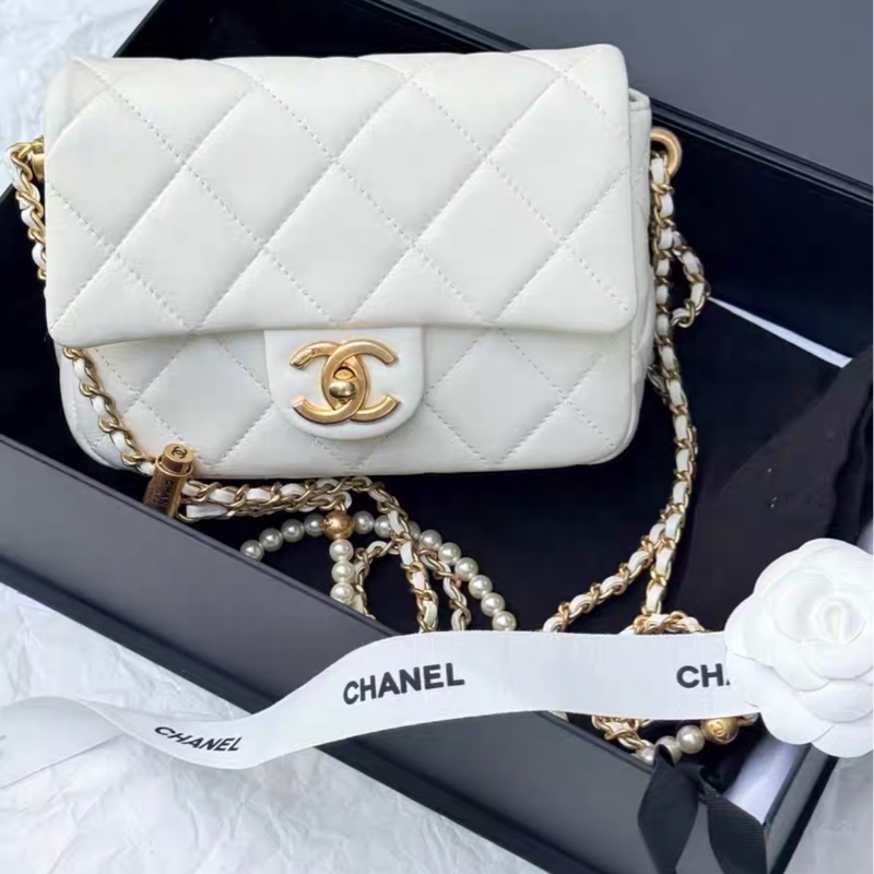 CHANEL21K珍珠調節鏈條方胖子香奈兒經典CF-5